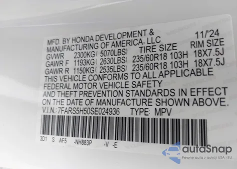 2025 Honda Cr-V Hybrid Sport из США, поврежденный, VIN 7FARS5H50SE024936